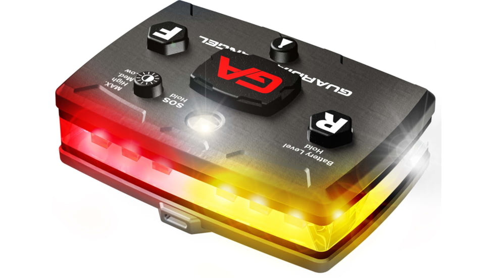 Guardian Angel Elite Series Wearable Safety Light, Black Casing, White Front, Red/Yellow Split Rear, White Top Light, Red Work Light, ELT-W/RY