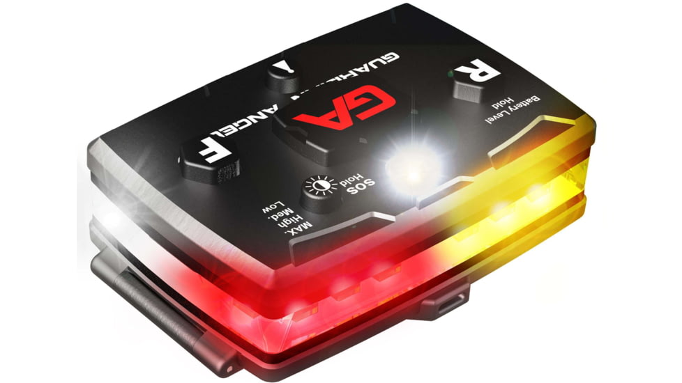 Guardian Angel Elite Series Wearable Safety Light, Black Casing, White Front, Red/Yellow Split Rear, White Top Light, Red Work Light, ELT-W/RY