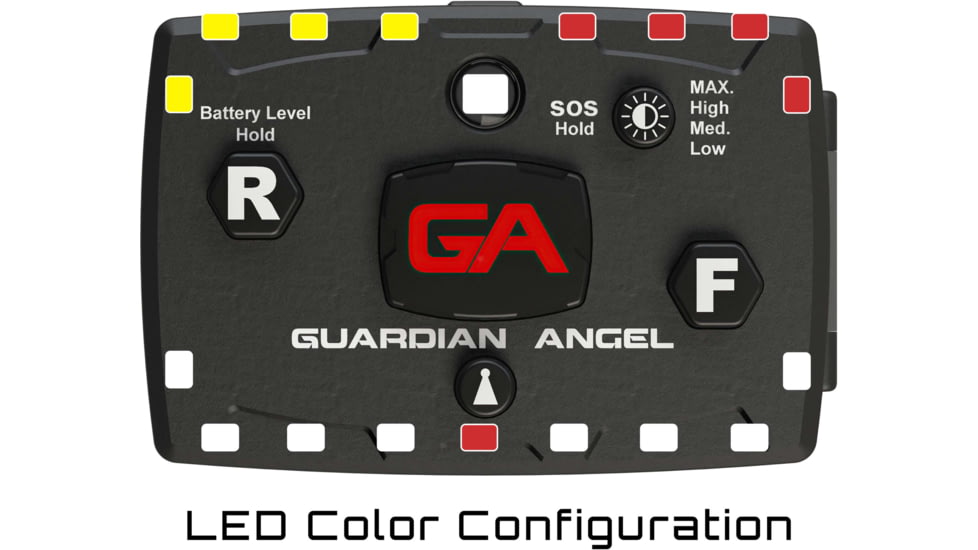 Guardian Angel Elite Series Wearable Safety Light, Black Casing, White Front, Red/Yellow Split Rear, White Top Light, Red Work Light, ELT-W/RY