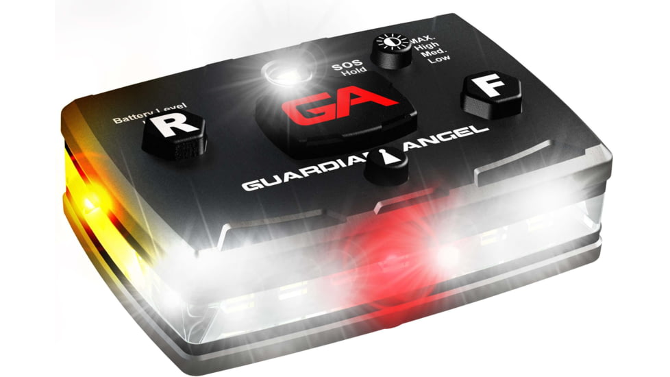 Guardian Angel Elite Series Wearable Safety Light, Black Casing, White Front, Red/Yellow Split Rear, White Top Light, Red Work Light, ELT-W/RY