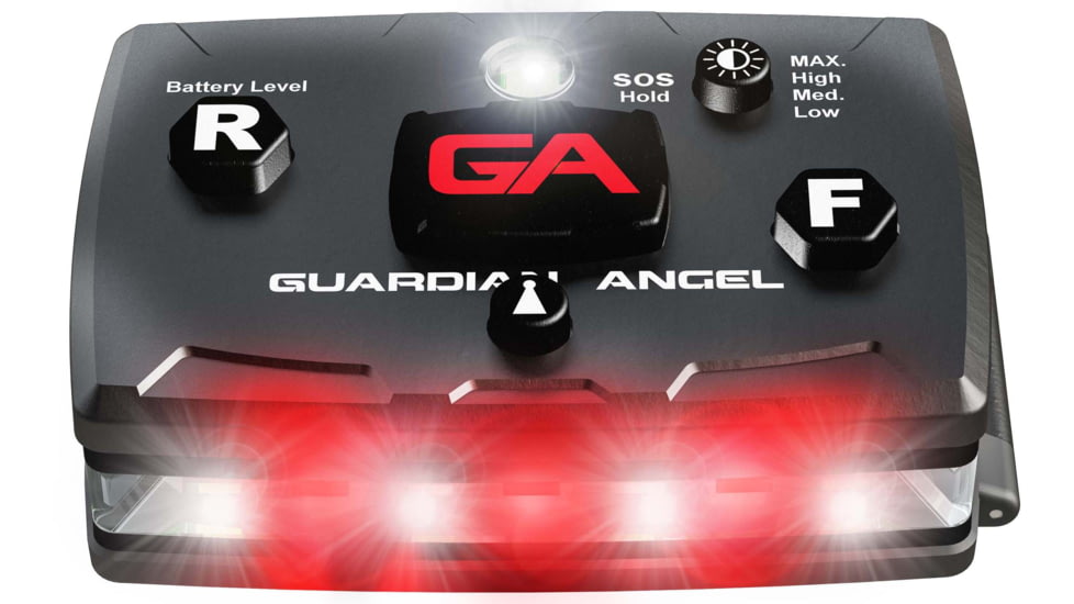 Guardian Angel Elite Series Wearable Safety Light, Black Casing, White Front, White Rear, White Top L, ELT-W/W-2