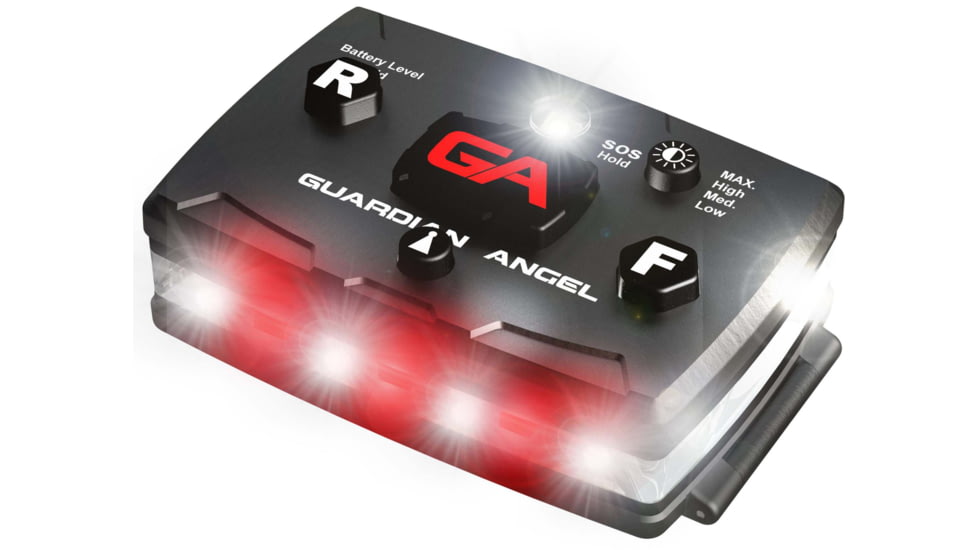 Guardian Angel Elite Series Wearable Safety Light, Black Casing, White Front, White Rear, White Top L, ELT-W/W-2