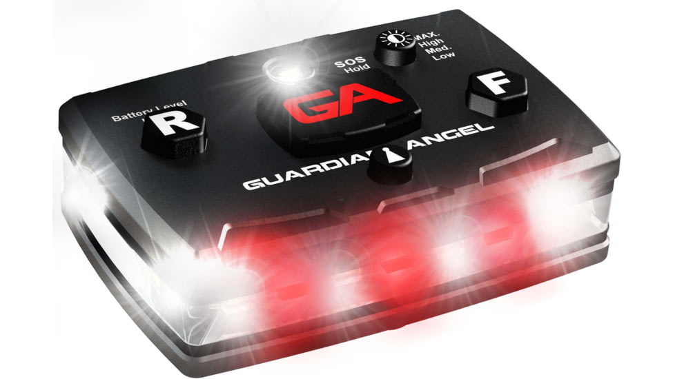 Guardian Angel Elite Series Wearable Safety Light, Black Casing, White Front, White Rear, White Top L, ELT-W/W-2