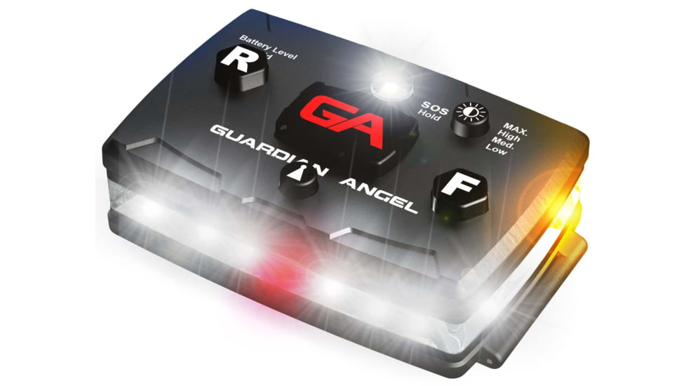 Guardian Angel Elite Series Wearable Safety Light, Black Casing, White Front, White Rear, White Top Light, Red Work Light, ELT-W/W
