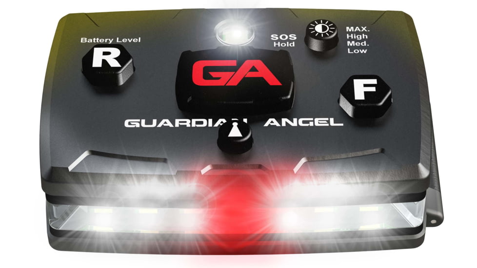 Guardian Angel Elite Series Wearable Safety Light, Black Casing, White Front, Yellow Rear, White Top Light, Red Work Light , ELT-W/Y