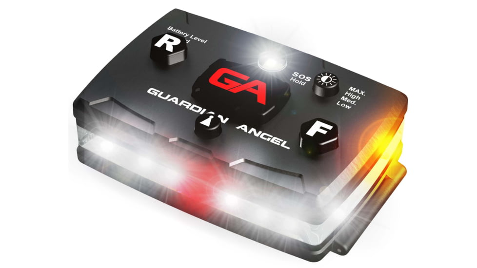 Guardian Angel Elite Series Wearable Safety Light, Black Casing, White Front, Yellow Rear, White Top Light, Red Work Light , ELT-W/Y