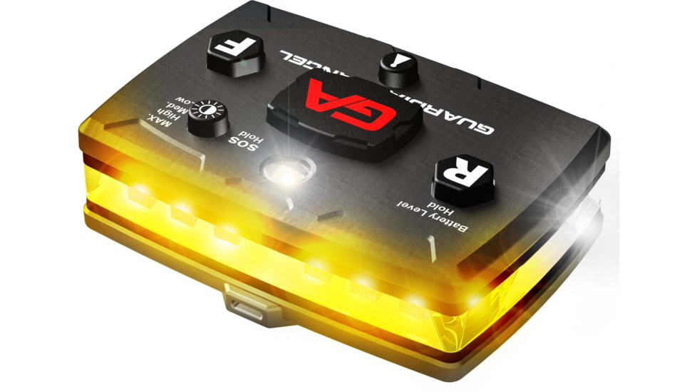 Guardian Angel Elite Series Wearable Safety Light, Black Casing, White Front, Yellow Rear, White Top Light, Red Work Light , ELT-W/Y