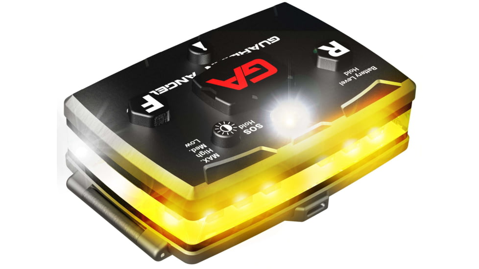 Guardian Angel Elite Series Wearable Safety Light, Black Casing, White Front, Yellow Rear, White Top Light, Red Work Light , ELT-W/Y