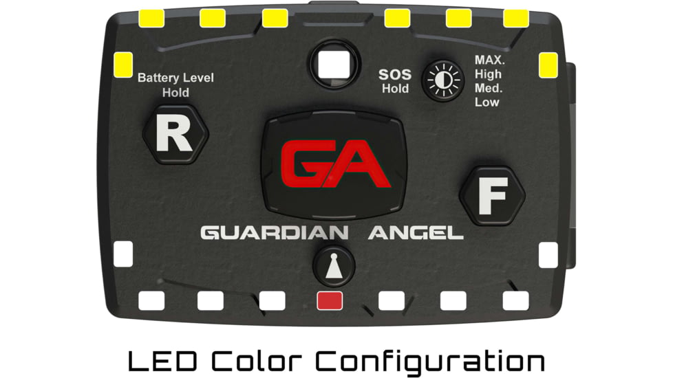 Guardian Angel Elite Series Wearable Safety Light, Black Casing, White Front, Yellow Rear, White Top Light, Red Work Light , ELT-W/Y
