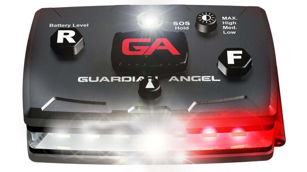 Guardian Angel Elite Series Wearable Safety Light, Black Casing, White/Red Split Front, White/Red Split Rear, White Top Light, White Work Light, ELT-WR/WR