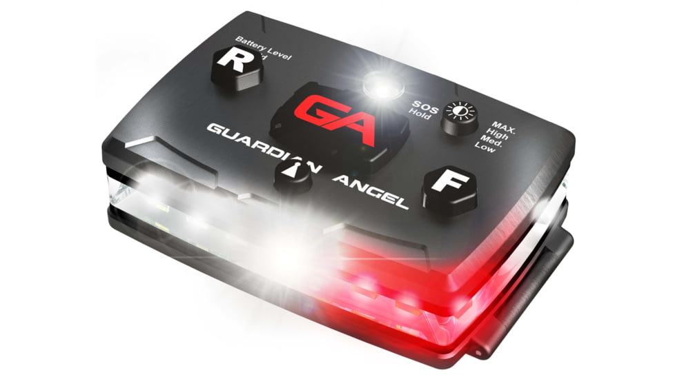 Guardian Angel Elite Series Wearable Safety Light, Black Casing, White/Red Split Front, White/Red Split Rear, White Top Light, White Work Light, ELT-WR/WR