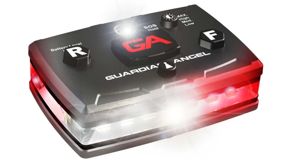 Guardian Angel Elite Series Wearable Safety Light, Black Casing, White/Red Split Front, White/Red Split Rear, White Top Light, White Work Light, ELT-WR/WR