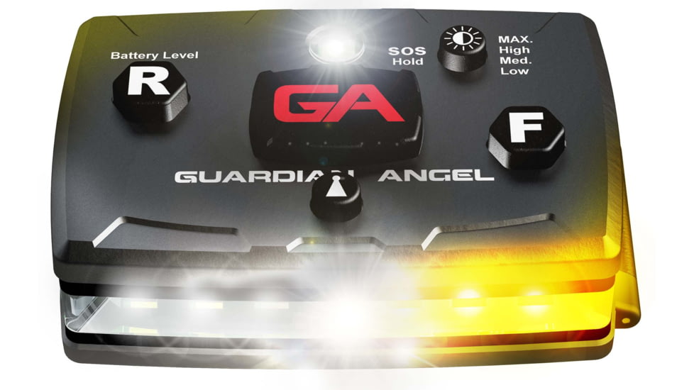 Guardian Angel Elite Series Wearable Safety Light, Black Casing, White/Yellow Split Front, White/Yellow Split Rear, White Top Light, White Work Light, ELT-WY/WY