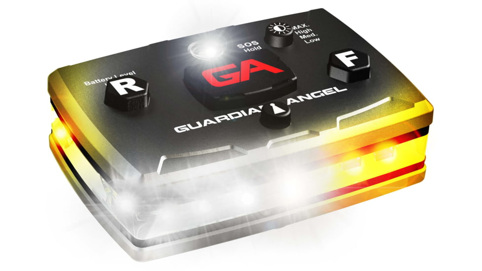 Guardian Angel Elite Series Wearable Safety Light, Black Casing, White/Yellow Split Front, White/Yellow Split Rear, White Top Light, White Work Light, ELT-WY/WY