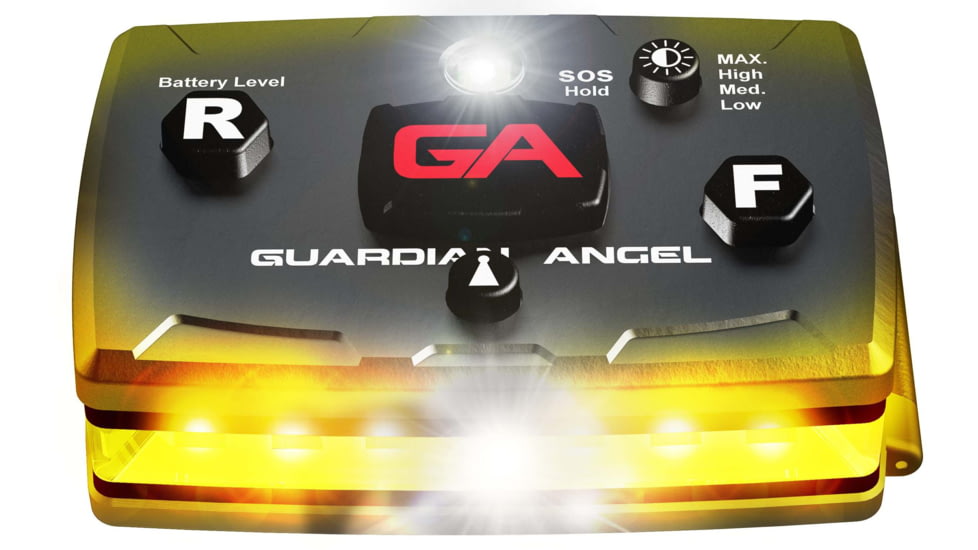 Guardian Angel Elite Series Wearable Safety Light, Black Casing, Yellow Front, Yellow Rear, White Top Light, White Work Light, ELT-Y/Y
