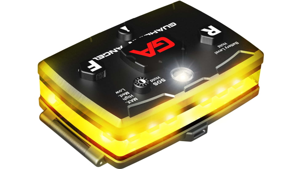 Guardian Angel Elite Series Wearable Safety Light, Black Casing, Yellow Front, Yellow Rear, White Top Light, White Work Light, ELT-Y/Y