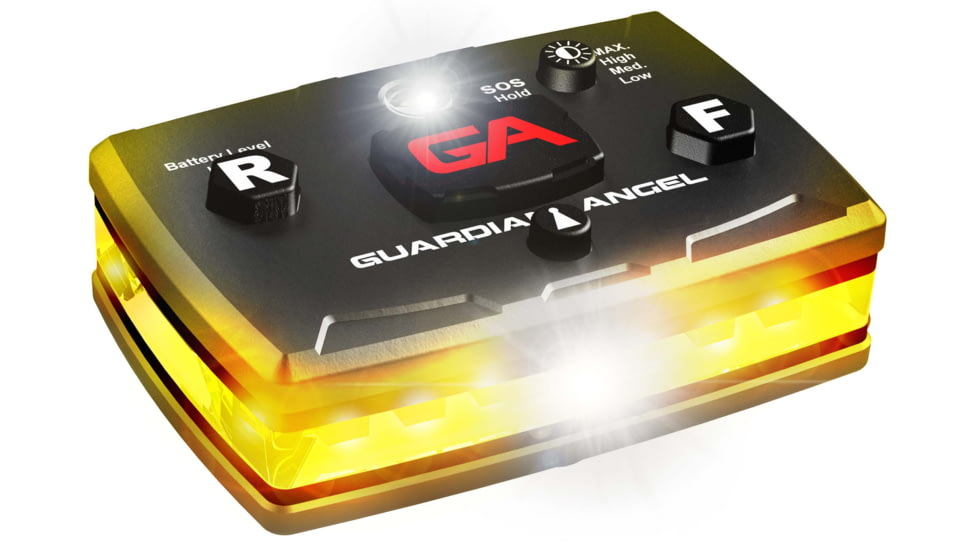 Guardian Angel Elite Series Wearable Safety Light, Black Casing, Yellow Front, Yellow Rear, White Top Light, White Work Light, ELT-Y/Y