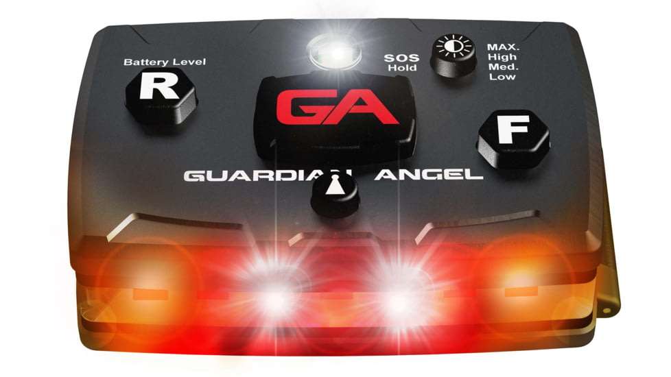 Guardian Angel Elite Series Wearable Safety Light Multi-Functional, Black Casing, Orange Front, Orange Rear, White Top, ELT-O/O-2