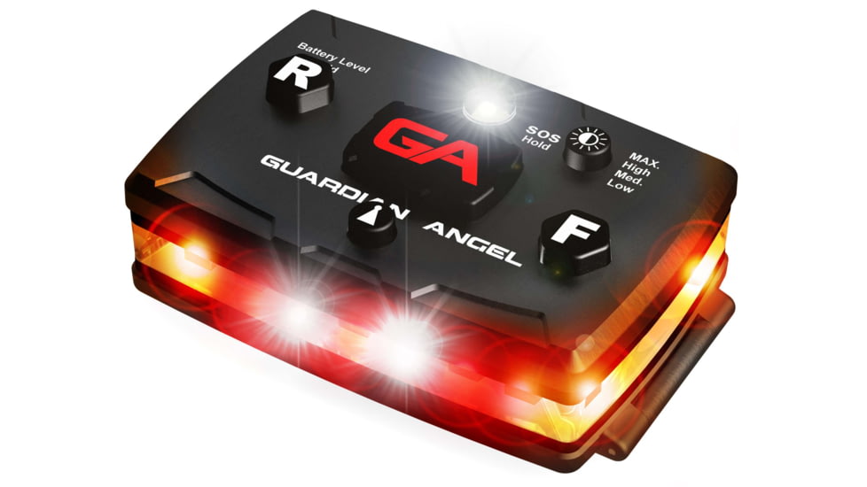 Guardian Angel Elite Series Wearable Safety Light Multi-Functional, Black Casing, Orange Front, Orange Rear, White Top, ELT-O/O-2