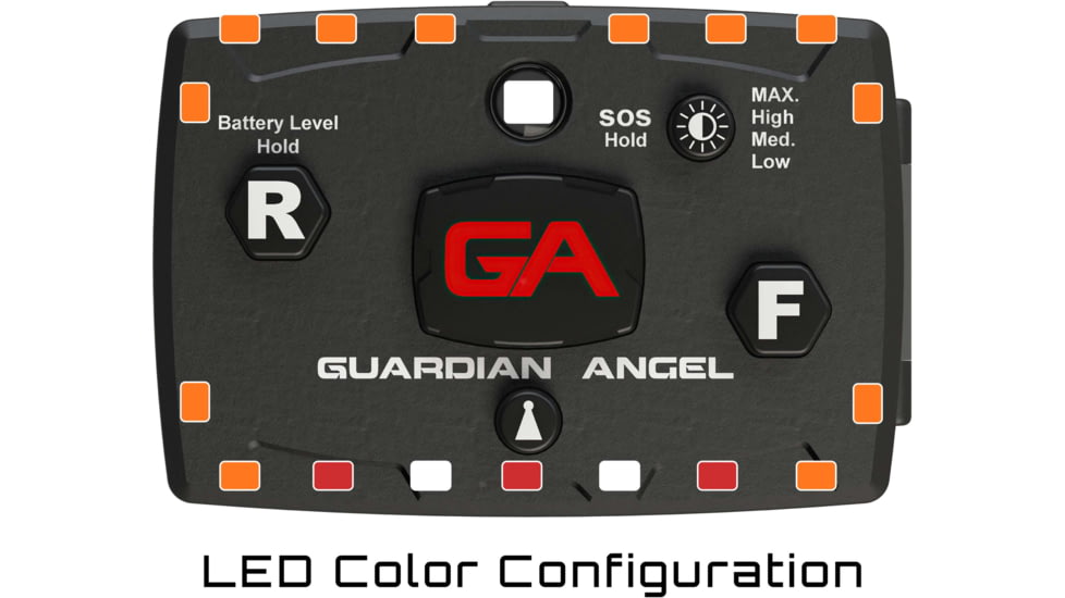Guardian Angel Elite Series Wearable Safety Light Multi-Functional, Black Casing, Orange Front, Orange Rear, White Top, ELT-O/O-2