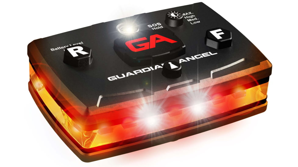 Guardian Angel Elite Series Wearable Safety Light Multi-Functional, Black Casing, Orange Front, Orange Rear, White Top, ELT-O/O-2