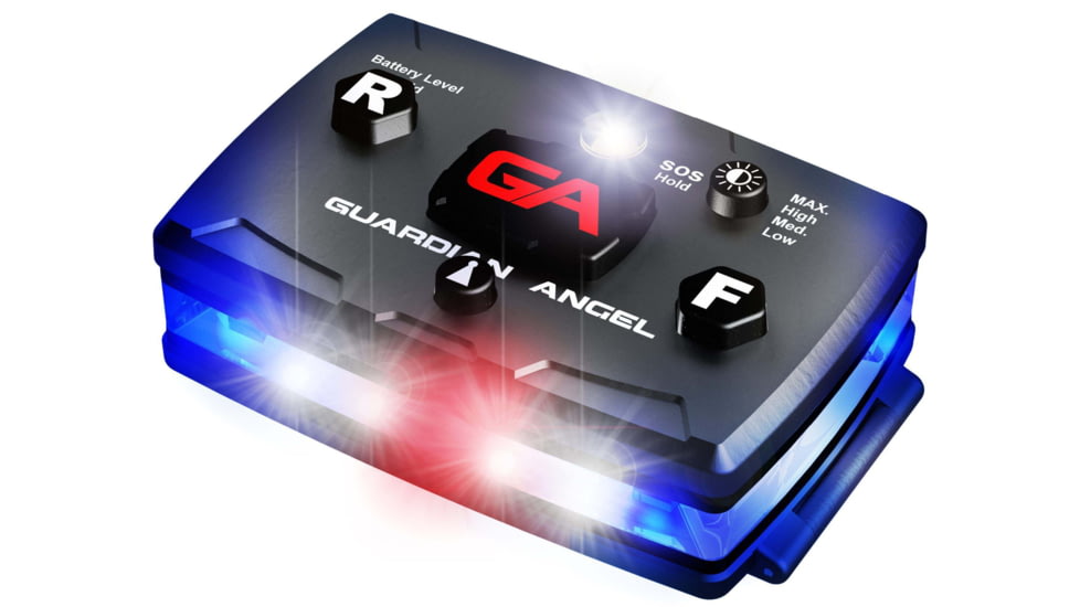 Guardian Angel Infrared Hybrid Wearable Safety Light, Black Casing, White/Blue Split Front, Blue Rear, Infrared Top Light, Red Work Light, ELT-B/B-IR
