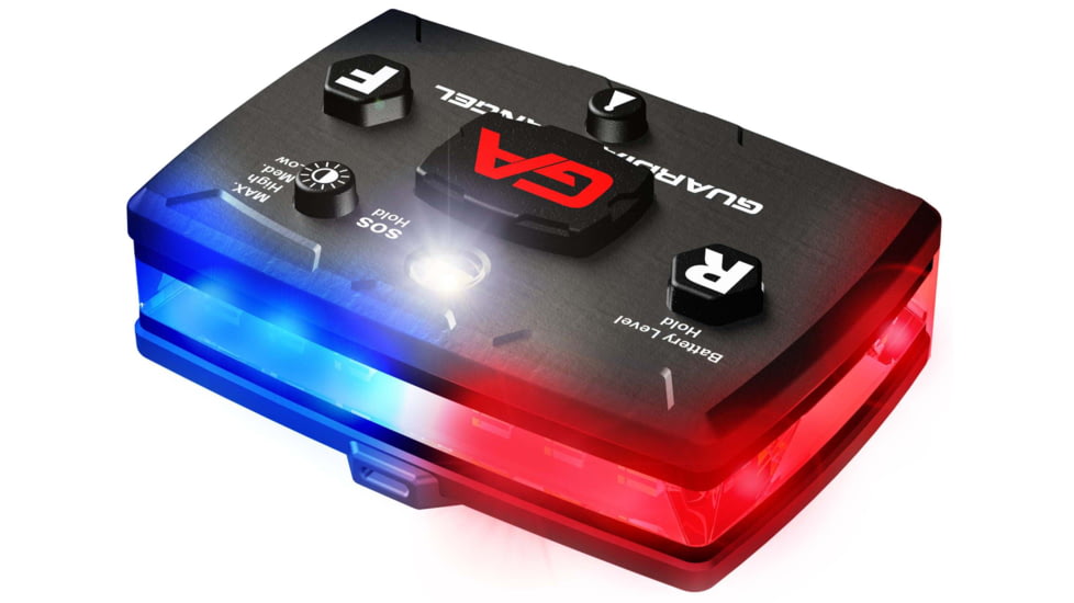 Guardian Angel Infrared Hybrid Wearable Safety Light, Elite Series, Black Casing, White/Red/Blue Split Front, Red/Blue Split Rear, Infrared Top Light, Red Work Light, ELT-R/B-IR