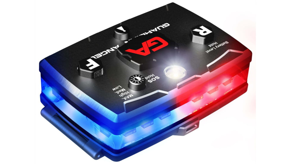 Guardian Angel Infrared Hybrid Wearable Safety Light, Elite Series, Black Casing, White/Red/Blue Split Front, Red/Blue Split Rear, Infrared Top Light, Red Work Light, ELT-R/B-IR