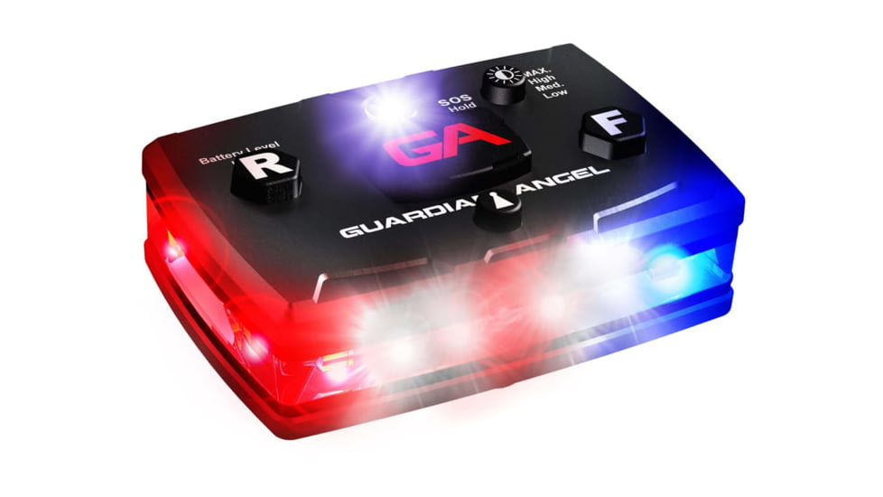 Guardian Angel Infrared Hybrid Wearable Safety Light, Elite Series, Black Casing, White/Red/Blue Split Front, Red/Blue Split Rear, Infrared Top Light, Red Work Light, ELT-R/B-IR