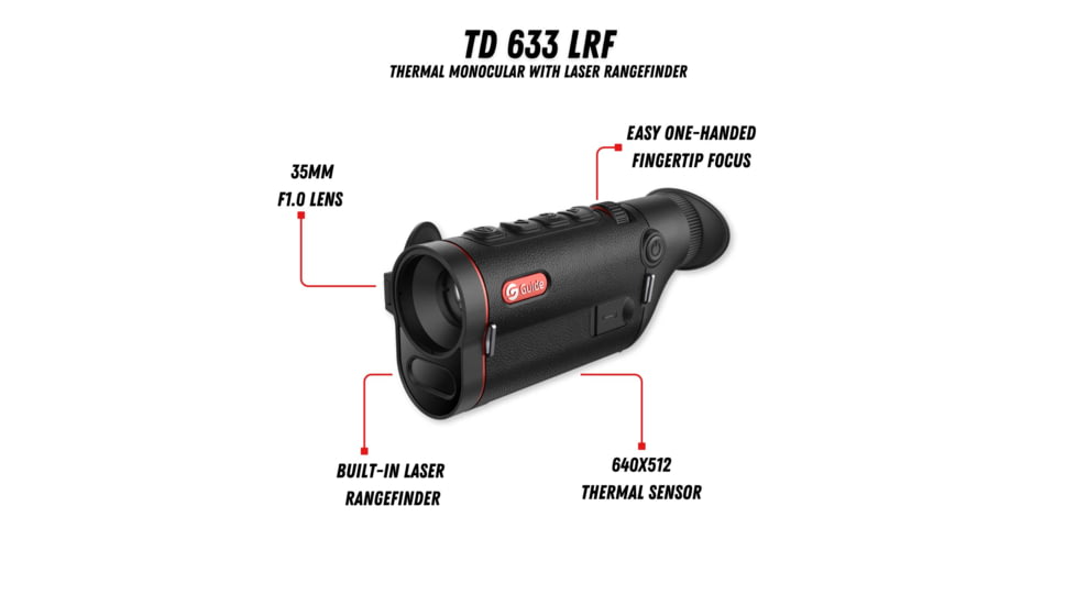 Guide USA TD633 LRF 2x35mm 30mm Tube Thermal Imaging Monoculars, 640x512, Black, TD633L