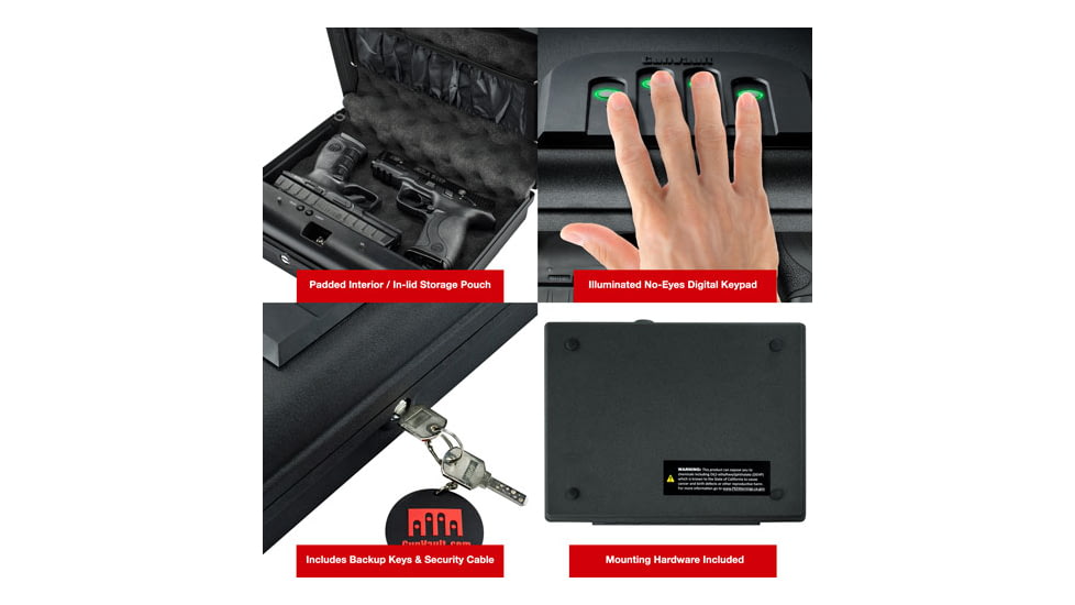 Gunvault MV105019 MicroVault XL Personal Safe, Illuminated Keypad, Manual Key, MV1050-19