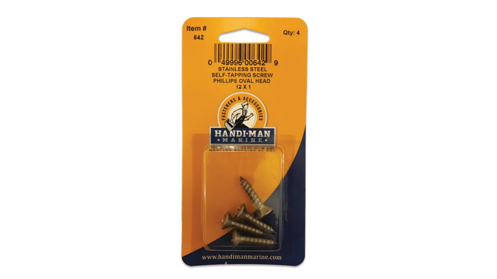 Handi-Man Marine Phillips Self Tapping Oval Screw Stainless Steel - #12 x 1&quot; 69510