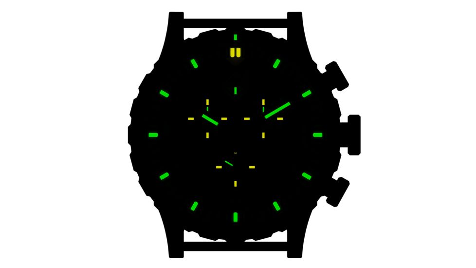 Hazard 4 Heavy Water Diver, 50mm Titanium Chrono tiBracelet Watch with Tritium, Black Dial, Earth Texts, Green/Yellow Tritium, HWD-TIPV-CH-B-KE-GGYG