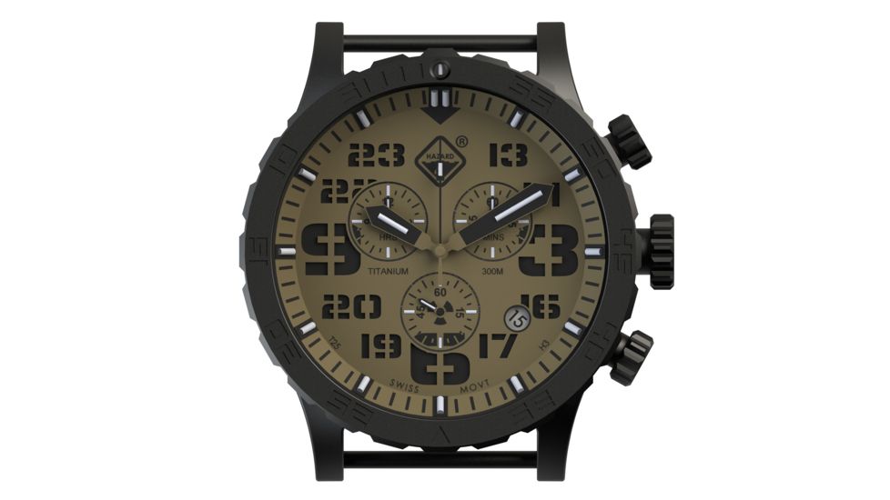 Hazard 4 Heavy Water Diver, 50mm Titanium Chrono tiBracelet Watch with Tritium, Earth Dial, Black Texts, Green/Yellow Tritium, HWD-TIPV-CH-B-EK-GGYG
