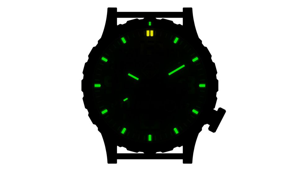 Hazard 4 Heavy Water Diver, 50mm Titanium Watch Bracelet with Tritium, Black Dial, White Texts, Blue/Red Tritium, HWD-TIPV-B-KW-GGYG
