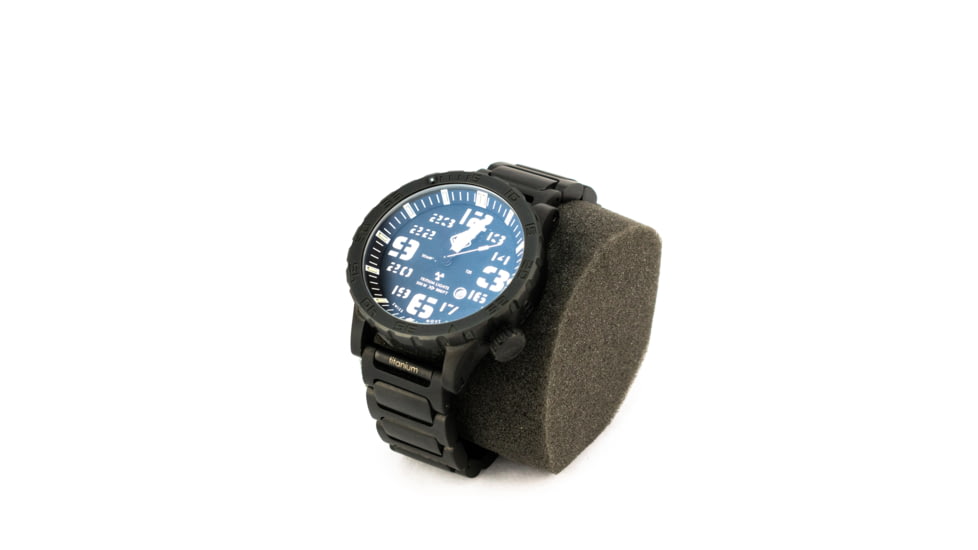 Hazard 4 Heavy Water Diver, 50mm Titanium Watch Bracelet with Tritium, Black Dial, White Texts, Blue/Red Tritium, HWD-TIPV-B-KW-GGYG