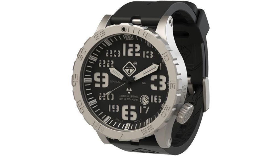 Hazard 4 HeavyWater Diver Titanium Tritium Dive Watch,Black Dial, White Graphics,Green Bezel,Nylon Strap WAT-HWD-TI-KW-GGYG