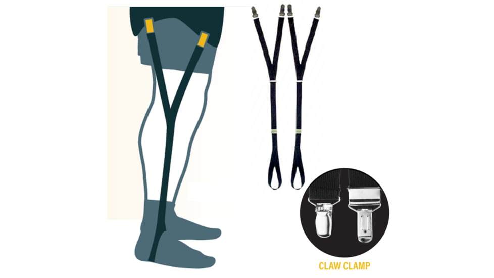 Adjustable Shirt Holders w/ Claw Clamp &amp; Foot Loop Y-Style Strap - Black