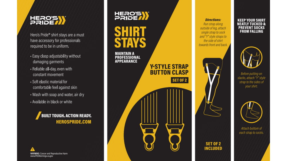 HEROS PRIDE Adjustable Shirt Stays - Y-style - Set Of 2, Black - 9055B