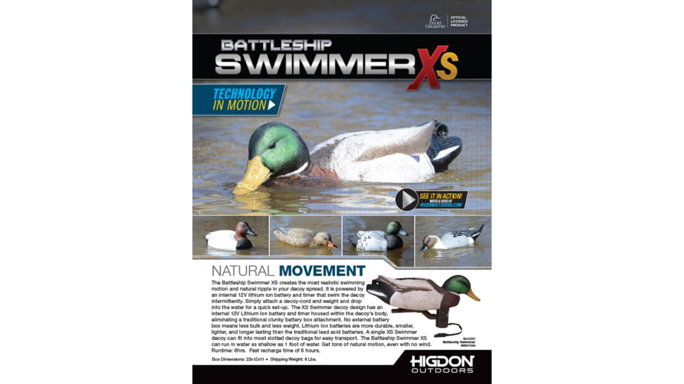 Higdon Outdoors 52053 XS Battleship Swimmer Mallard Drake Green/Brown Rechargeable