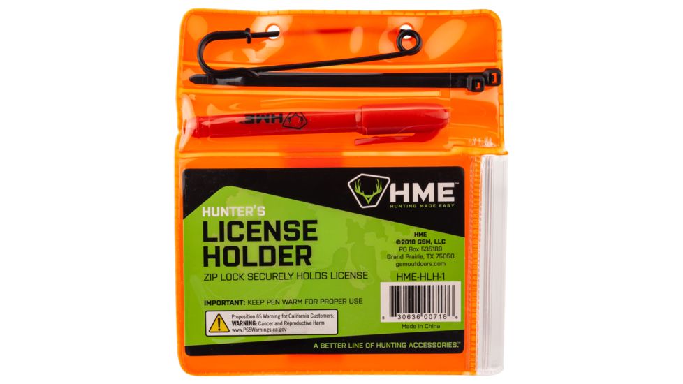 HME Products Hunters License Holder w/Secure Pen &amp; Zip Ties, HME-HLH-1