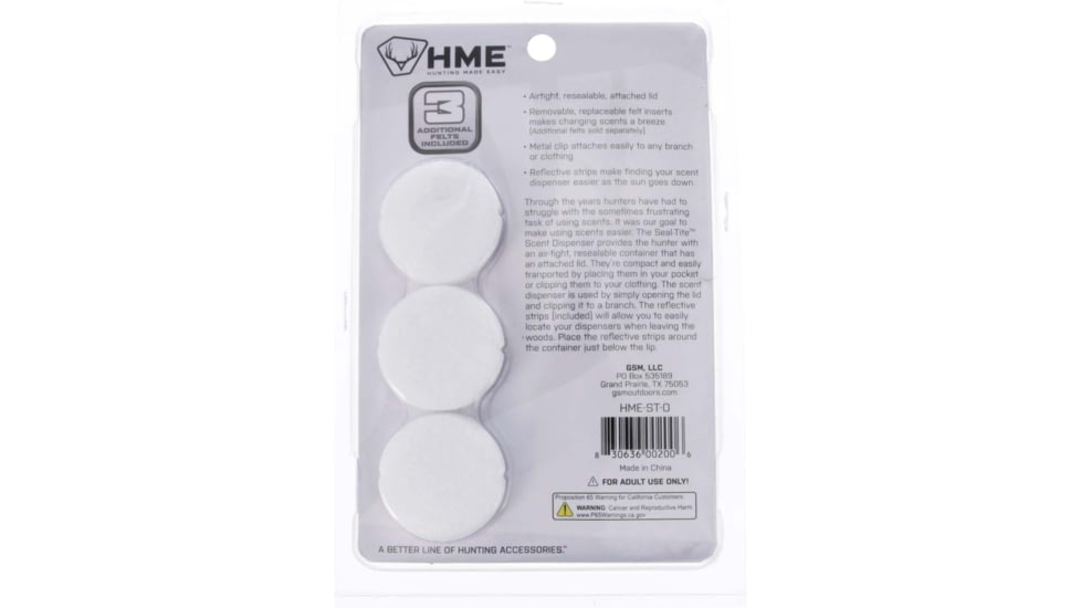 HME Products Seal-Tite Scent Dispenser, Pack of 3, HME-ST-O