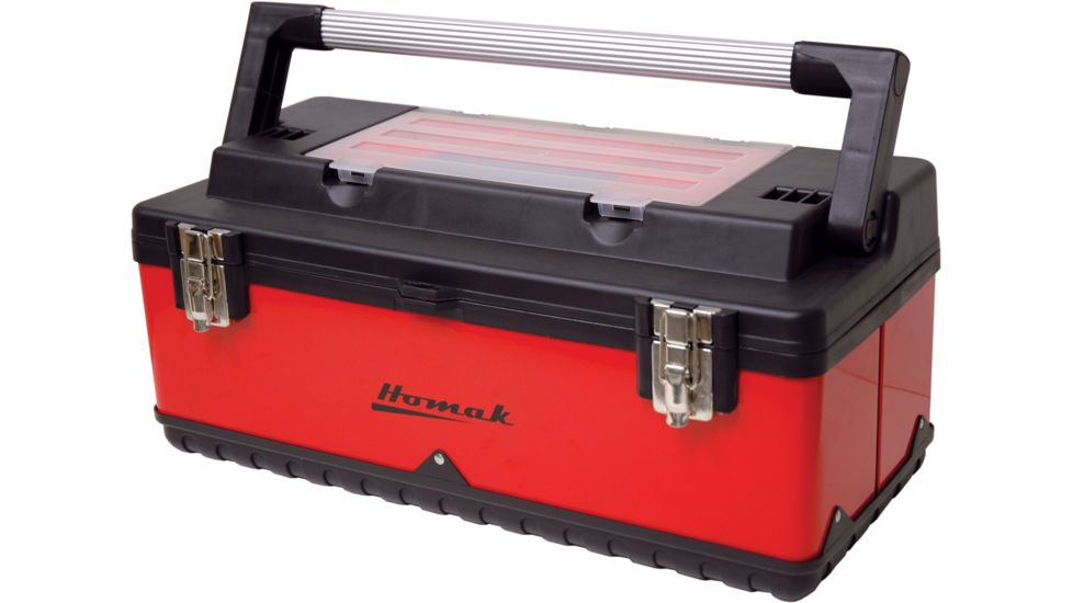 Homak 22.5in Red Metal &amp; Black Plastic Hand Carry Toolbox w/ Aluminum Handle RD00122504