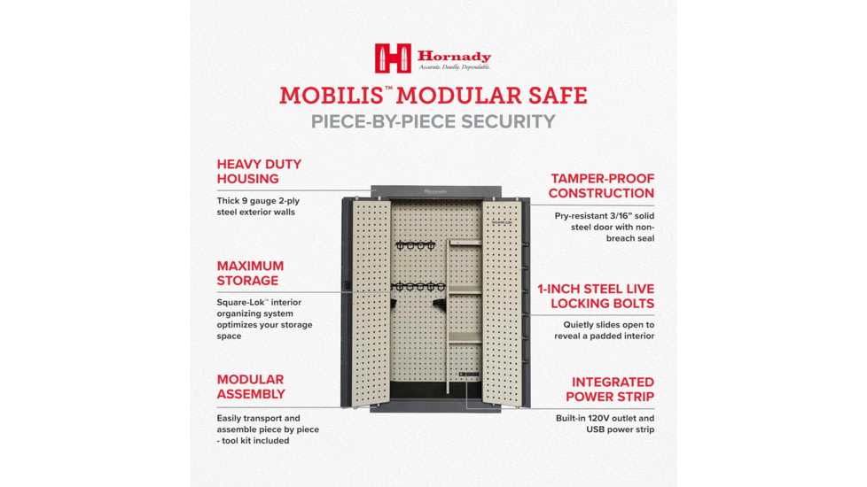 Hornady Mobilis Gun Safe - Double Door, 34 x 59x 25 in, Black/Gray, 95071
