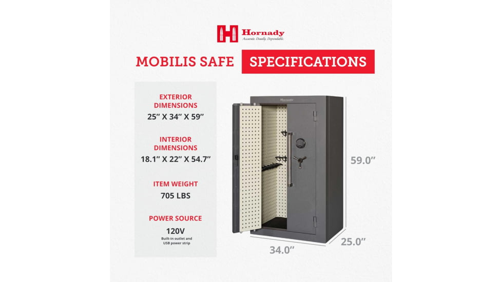 Hornady Mobilis Gun Safe - Double Door, 34 x 59x 25 in, Black/Gray, 95071