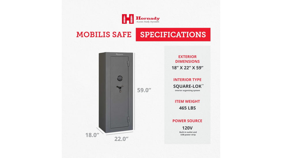 Hornady Mobilis Gun Safe, Single Door, 22 x 59 x 18 in, Black/Gray, 95070