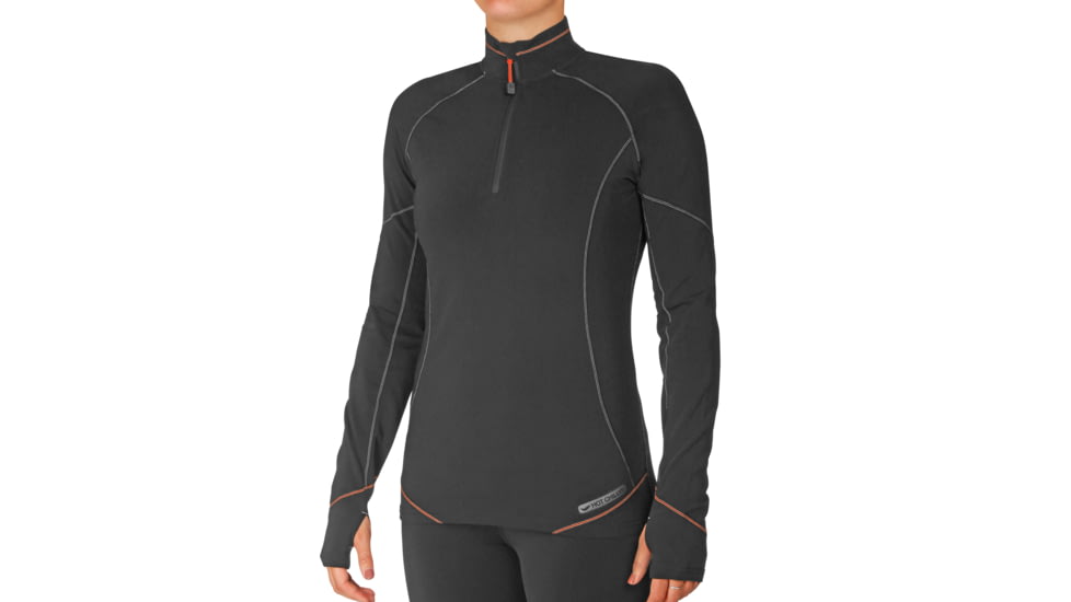 Hot Chillys MEXT Pocket Zip-T - Womens, Black/Orange, Large, HC9836-BLACK/ORANGE-L