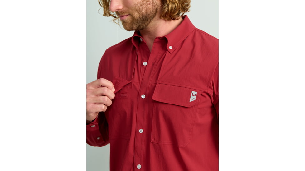 HUK Performance Fishing Creekbed Long Sleeve Shirt - Mens, Scarlet Blaze, 3XL, H1500184-621-XXXL