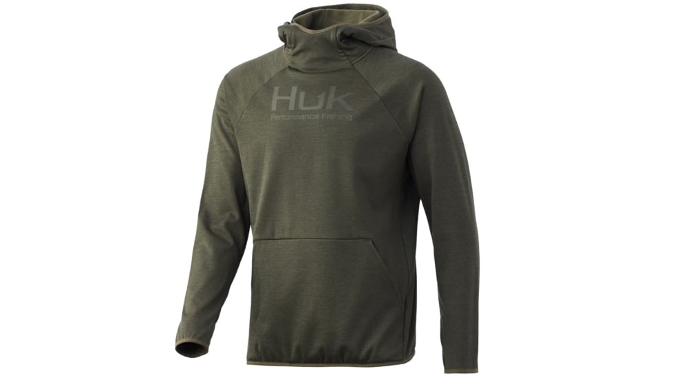 HUK Performance Fishing Fin Hoodie - Mens, Kalamata Olive Heather, Small, H1300060-346-S