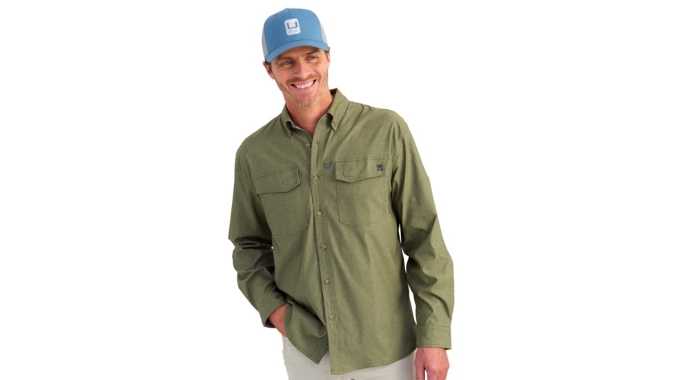 HUK Performance Fishing Hawser Heather Flannel - Mens, Heather Moss, 2XL, H1500208-318-XXL